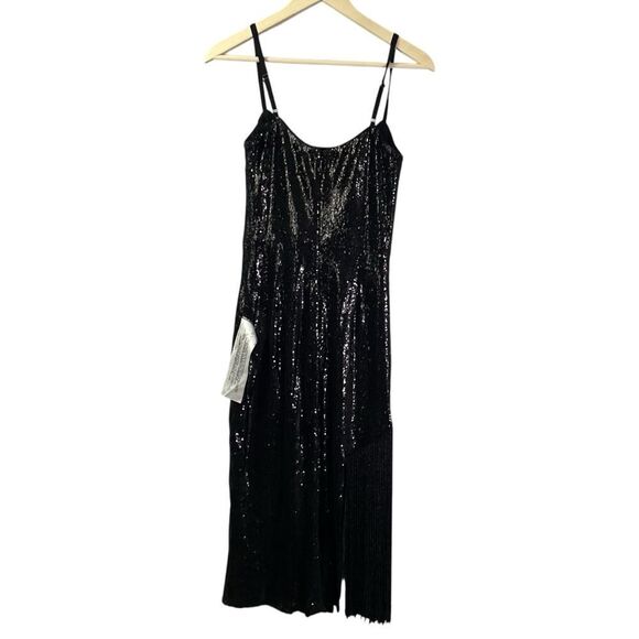 Dress the Population Black Rory Sleeveless Sequin Dress With Fringe Small Midi - Picture 1 of 11
